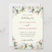 White Roses Wedding Invitation with QR Code (Voorkant)