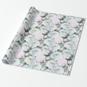 White Roses Wrapping Paper on a Roll Cadeaupapier (Uitgerold)