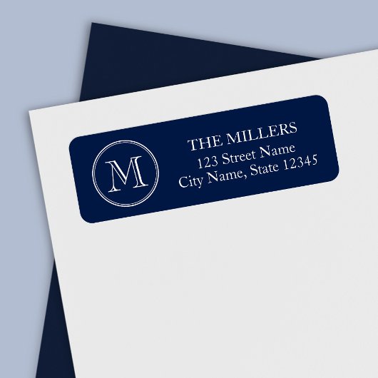 White Round Monogram naam Editable Color Address Etiket