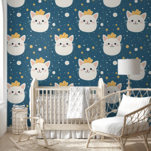 White Royal Cat Pattern Behang