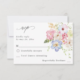 White roze and Paars Floral no Meal RSVP Kaartje
