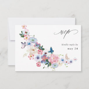 White roze and Paars Floral w Meal RSVP 2 Kaartje