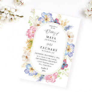 White roze and Paars Floral Wedding Invitation Kaart