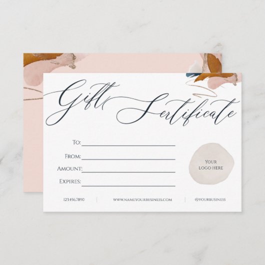 White & Roze Business Gift Certificate Kaart (Voorkant / Achterkant)