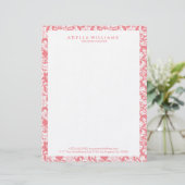 White & Roze Floral Damascus Patroon Custom Briefhoofd (Staand voorkant)