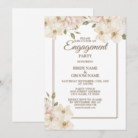 White roze Floral Greenery Modern Engagement Party Kaart (Voorkant / Achterkant)