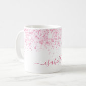 White roze glitter metal name script koffiemok (Voorkant links)