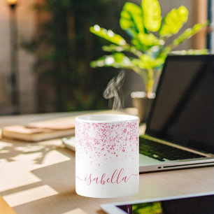 White roze glitter metal name script koffiemok