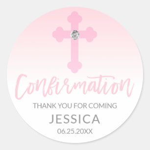 White roze kruisbevestiging meisje Dank je Ronde Sticker