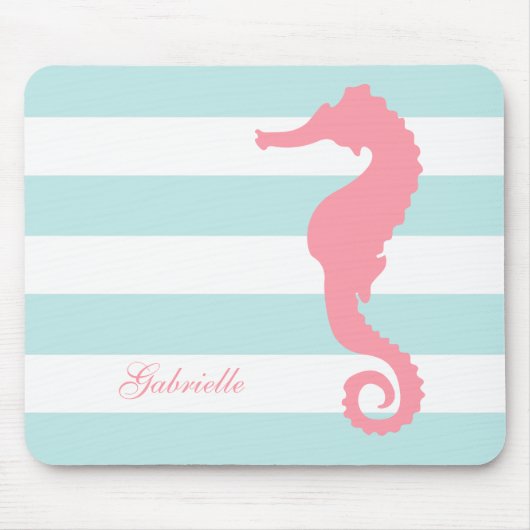 White roze mint Stripes Seahorse Muismat (Voorkant)