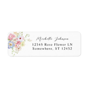 White roze & Paars Floral Return Address Label