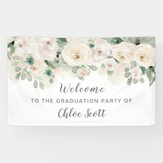 White roze Rose Floral Gradual Party Welkom Spandoek (Horizontaal)