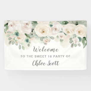 White roze Rose Floral Sweet 16 Party Welcome Spandoek