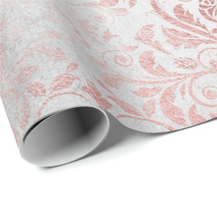 White roze Rose Gold Floral Grungy Metallic Grey Cadeaupapier
