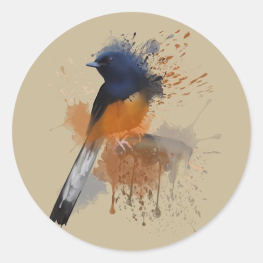 White Rumped Shama Bird Ronde Sticker (Voorkant)