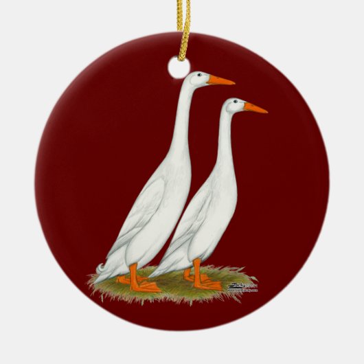 White Runner Ducks Keramisch Ornament (Voorkant)