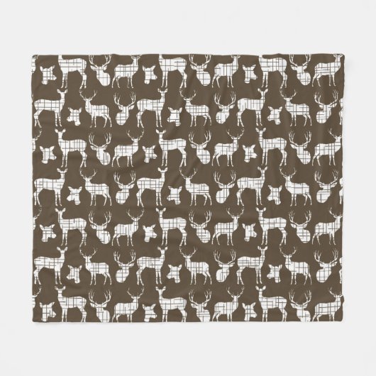 White Rustic Deer on Brown Fleece Blanket (Voorkant (Horizontaal))