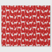 White Rustic Deer on Red Wrapping Paper Cadeaupapier (Vlak)