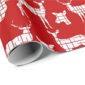 White Rustic Deer on Red Wrapping Paper Cadeaupapier (Rol Hoek)