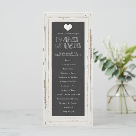 White Rustic Frame Chalk Programme de mariage (Debout devant)