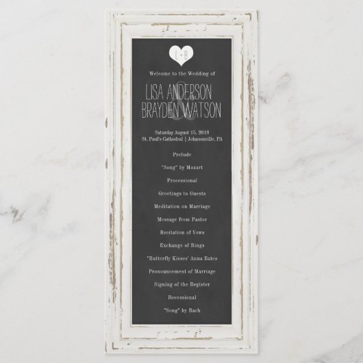 White Rustic Frame Chalk Programme de mariage (Devant)