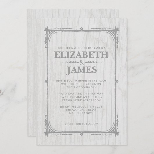White Rustic Grange Bois Invitations de mariage (Devant / Derrière)