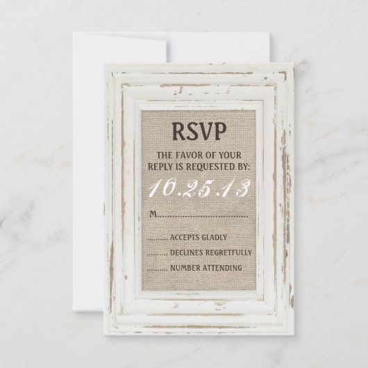White Rustic Lijst & Burlap RSVP-kaart RSVP Kaartje (Voorkant)