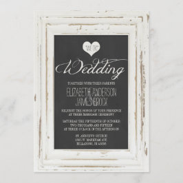 White Rustic Lijst Chalk Wedding Invitation Kaart