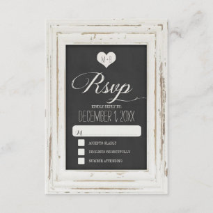 White Rustic Lijst Chalk Wedding RSVP Card 3