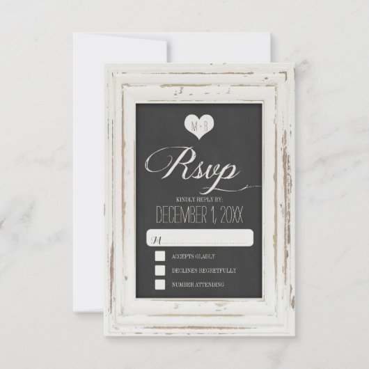 White Rustic Lijst Chalk Wedding RSVP Card 3 (Voorkant)