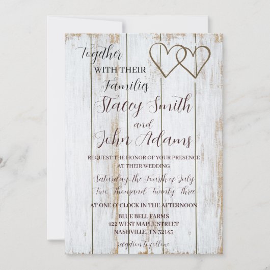 White Rustic Wedding Invitation Kaart (Voorkant)