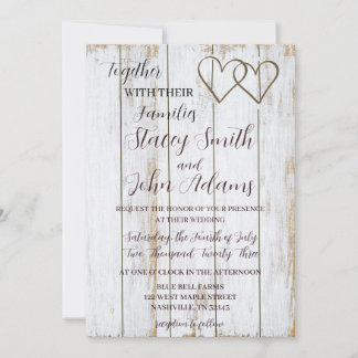 White Rustic Wedding Invitation Kaart
