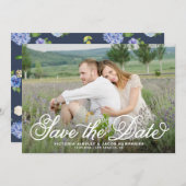 White Rustic Whimsical Script Floral Foto Save The Date (Voorkant / Achterkant)