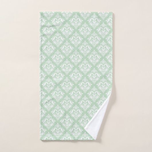 White & Sage Green Floral Damasks Pattern (Serviette à main)