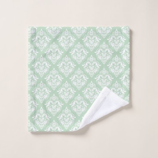 White & Sage Green Floral Damasks Pattern (Gant de toilette)