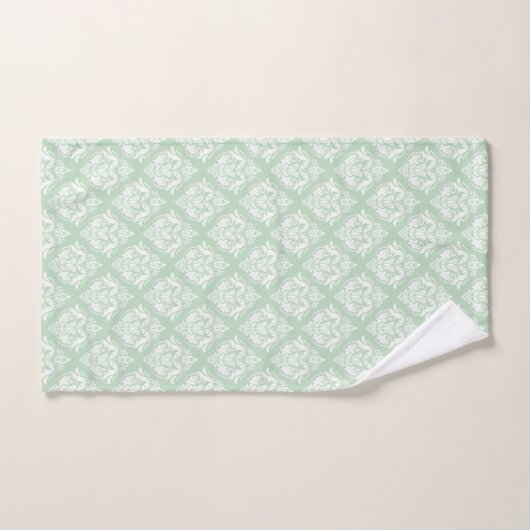 White & Sage Green Floral Damasks Pattern (Serviette à main)