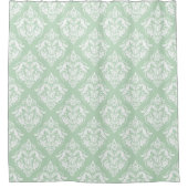 White & Sage Green Floral Damasks Pattern Douchegordijn (Voorkant)