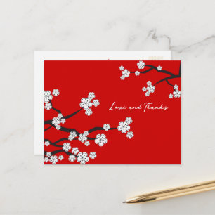 White Sakura Cherry Blossom Asian Chic Bedankt Briefkaart