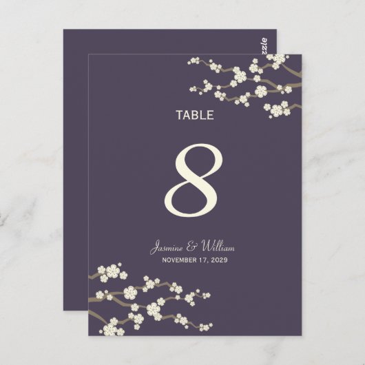 White Sakura Cherry Blossom Table Number Briefkaar Briefkaart (Voorkant / Achterkant)