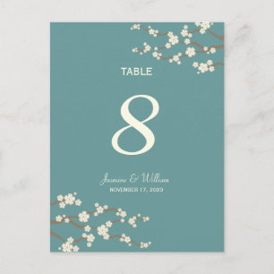White Sakura Cherry Blossom Table Number Briefkaar Briefkaart