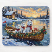 White Samoyed Christmas Boat Holiday Muismat (Voorkant)