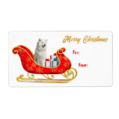 White Samoyed Dog Sleigh Gift Label (Voorkant)
