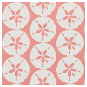 White Sand Dollar Seashells op Coral Pink Stof