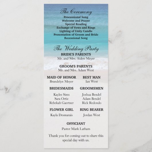 White Sand Ocean Beach Tropische bruiloft programm Programma (Achterkant)