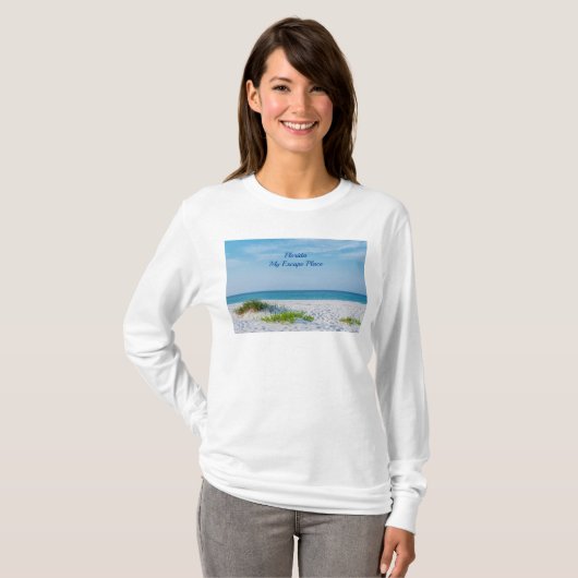 White Sandy Beach Florida Coastline Long Hoeve T-shirt (Voorkant volledig)