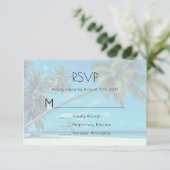White Sandy Beach with Coconut Palms Wedding RSVP (Staand voorkant)