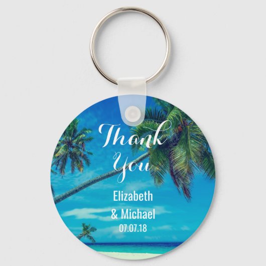 White Sandy Beach with Coconut Palms Wedding Sleutelhanger (Voorkant)