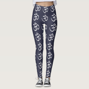 White Sanskrit Om op donkerblauwe mieren Leggings