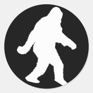 White Sasquatch Silhouette voor donkere achtergron Ronde Sticker