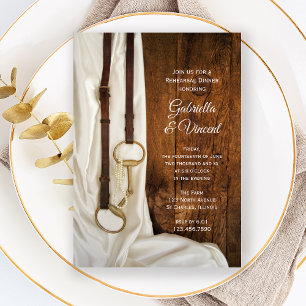White Satin and Horse Bit Wedding Rehearsal Dinner Kaart